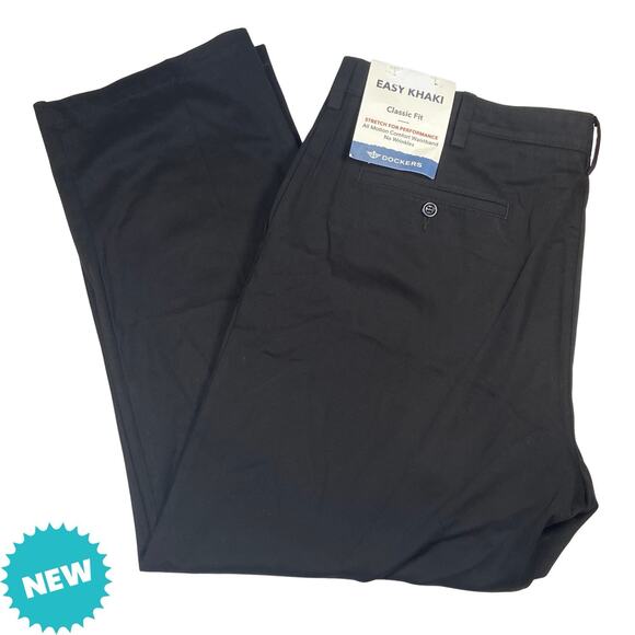 Dockers Mens W42xL30 Easy Stretch Classic Fit Khaki Pants Color Black - Picture 1 of 8